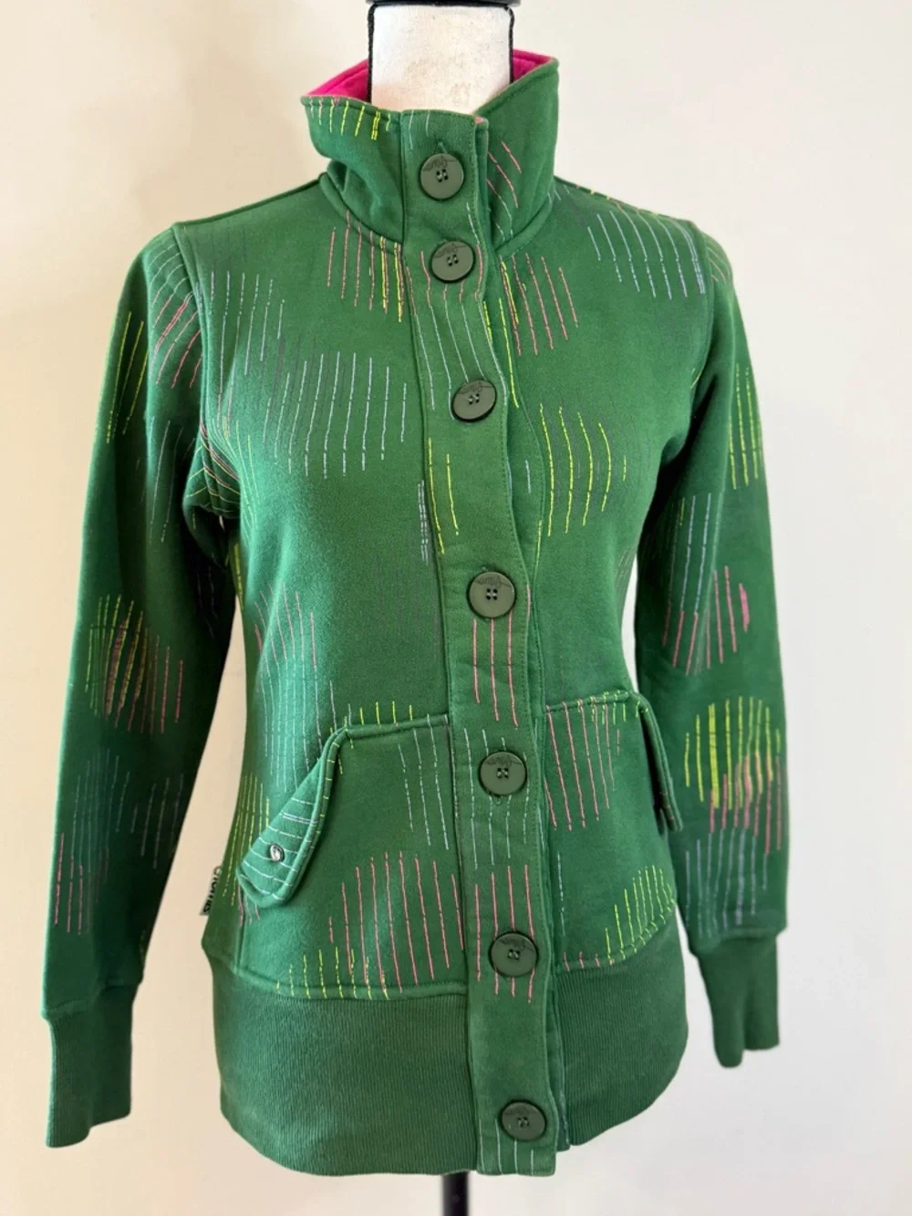 Nomis green & pink boho button up sweatshirt SZ SM - Picture 4 of 14